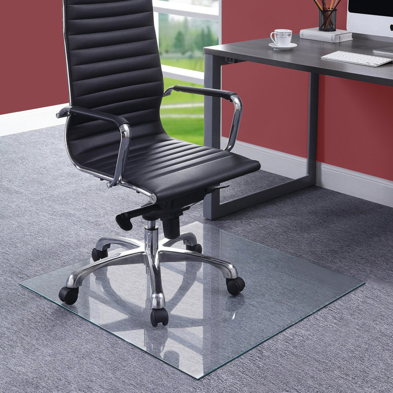 Fab Glass and Mirror Square Tempered Glass Chair Mat For Hardwood Floor or Carpet, Flat Edge 1/4